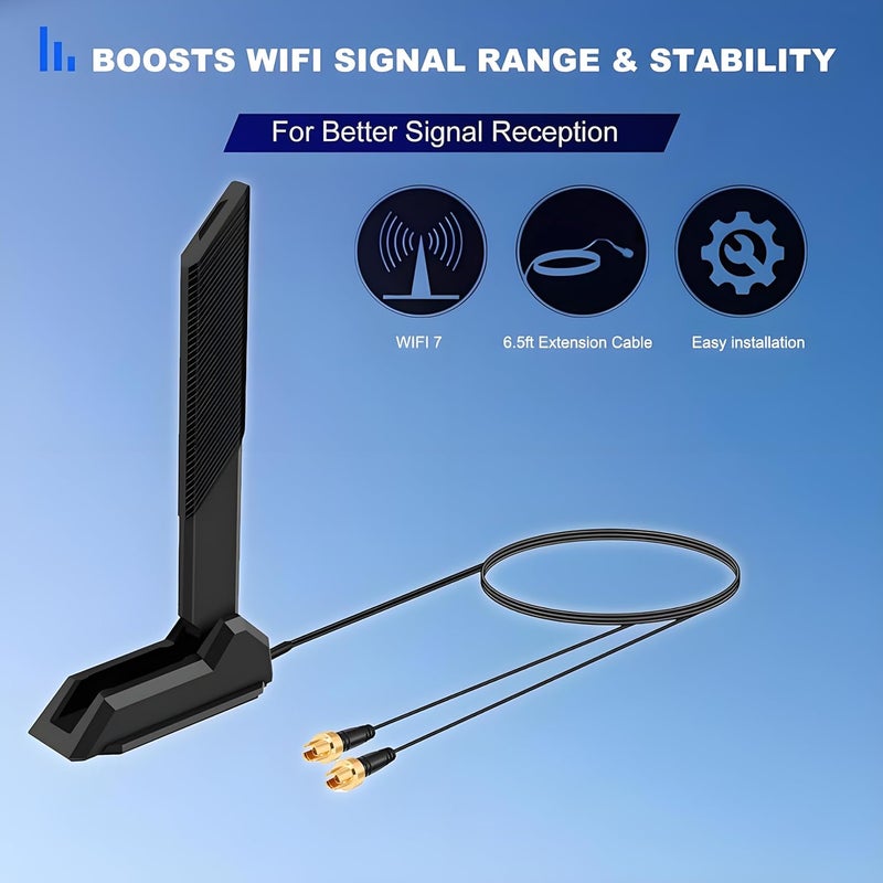slinkdsco هوائي بديل بقاعدة مغناطيسية للوحة الأم للألعاب WiFi 7 مع واجهة جديدة (ليس RP-SMA) لـ ASUS ROG Strix و ASUS TUF/ROG Crosshair/Prime/ProArt Series لوحات الأم للألعاب WiFi 7 - Image 5
